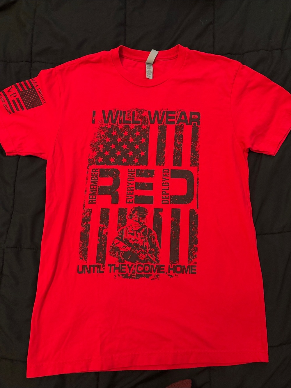 Men's Small Red Graphic Crewneck T-Shirt - I Will Wear Red Till Valhalla Project